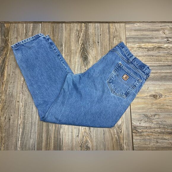 Vintage CARHARTT Jeans Mens 44x32 Blue Denim Tapered Leg Grunge Pants B17dst - Picture 1 of 12